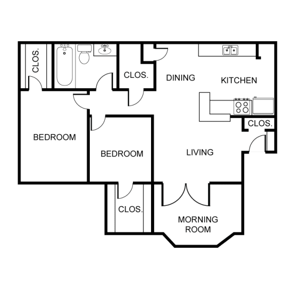 2 bed 1 bath floor plan A at Rock 35, Round Rock, TX