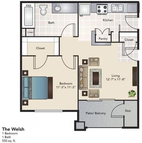 1 bed 1 bath floorplan 1 bed 1 bath floorplan at Southgate Glen, Weatherford, TX, 76086