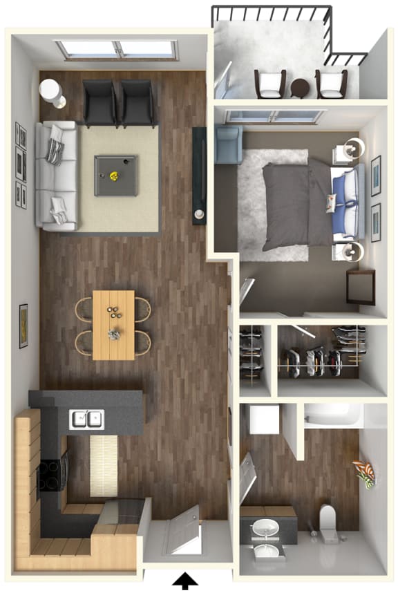 705 square feet floor plan l Fremont Mews Apartments in Sacramento CA