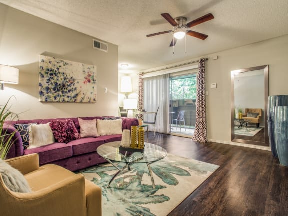 Spacious Living Room With Private Balcony at Newport Apartments, CLEAR Property Management, Irving, 75062