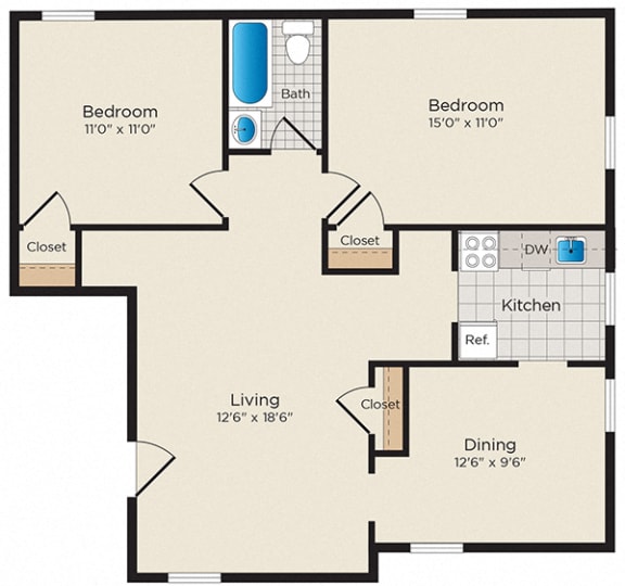 Floor Plan  2 Bedroom - 1 Bath | North B04