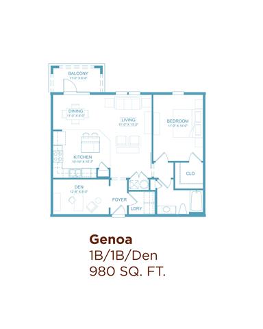 Genoa  (1 br. plus Den) Floor Plan at Hacienda Club, Jacksonville