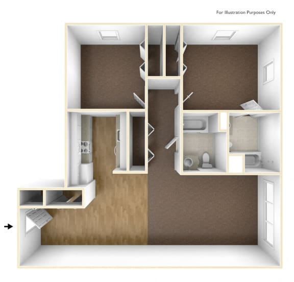 Two Bedroom Apartment Floor Plan  at Walkover Commons, Massachusetts, 02302