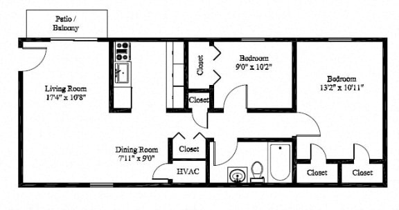 2 Bed 1 Bath Apartment Floor Plans at Park Drive