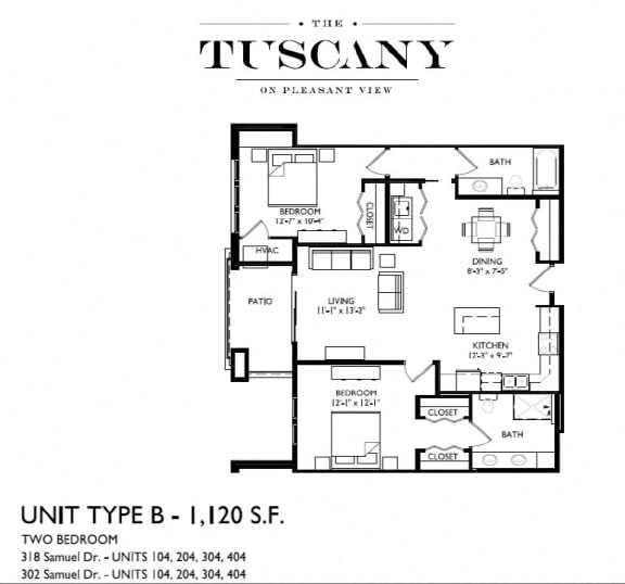 Unit B Floor Plan at The Tuscany on Pleasant View, Madison, WI