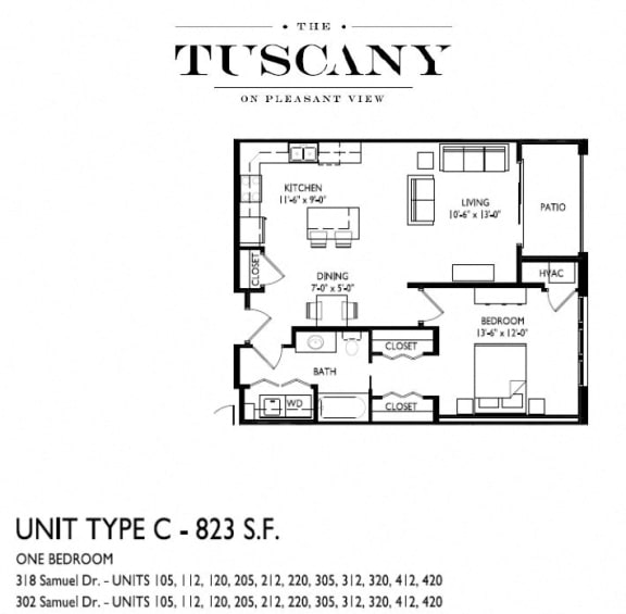 Unit C Floor Plan at The Tuscany on Pleasant View, Madison, 53717