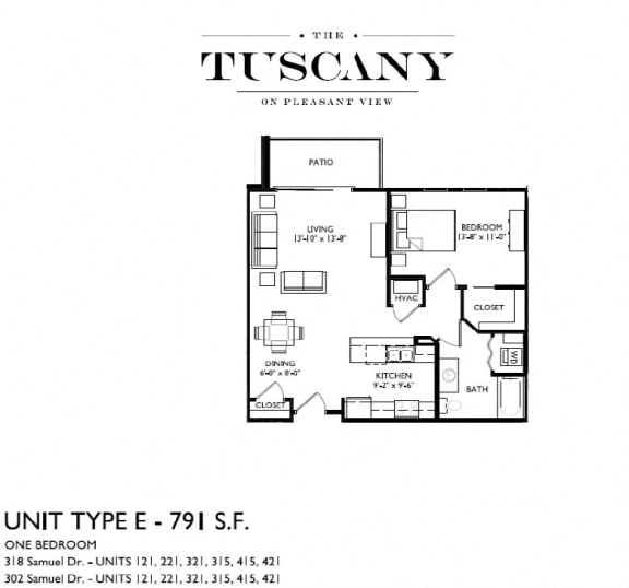 Unit E Floor Plan at The Tuscany on Pleasant View, Madison