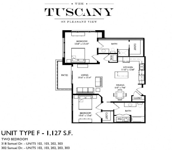 Unit F Floor Plan at The Tuscany on Pleasant View, Wisconsin