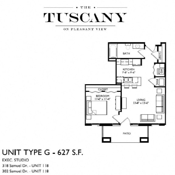 Unit G Floor Plan at The Tuscany on Pleasant View, Wisconsin, 53717