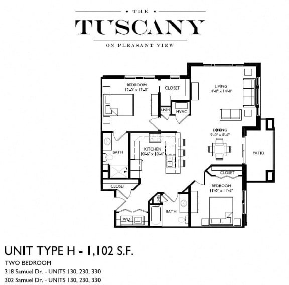 Unit H Floor Plan at The Tuscany on Pleasant View, Madison, WI, 53717