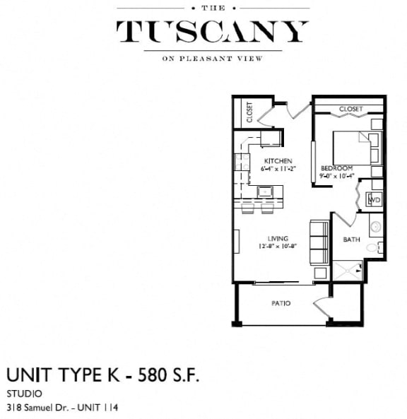 Unit K Floor Plan at The Tuscany on Pleasant View, Madison, 53717