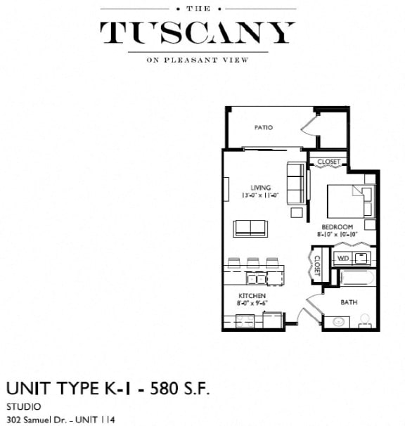 Unit K-1 ADA Floor Plan at The Tuscany on Pleasant View, Madison, Wisconsin