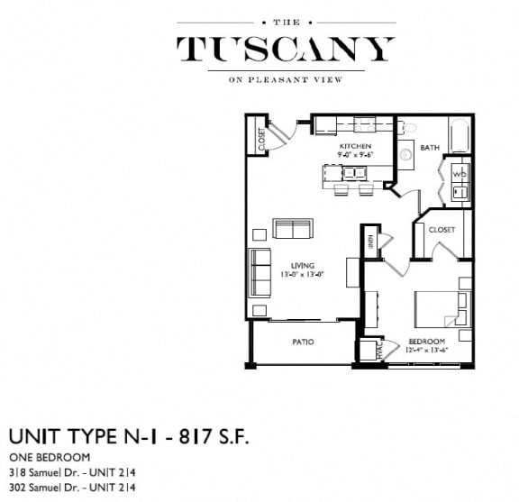 Unit N-1 ADA Floor Plan at The Tuscany on Pleasant View, Madison, 53717