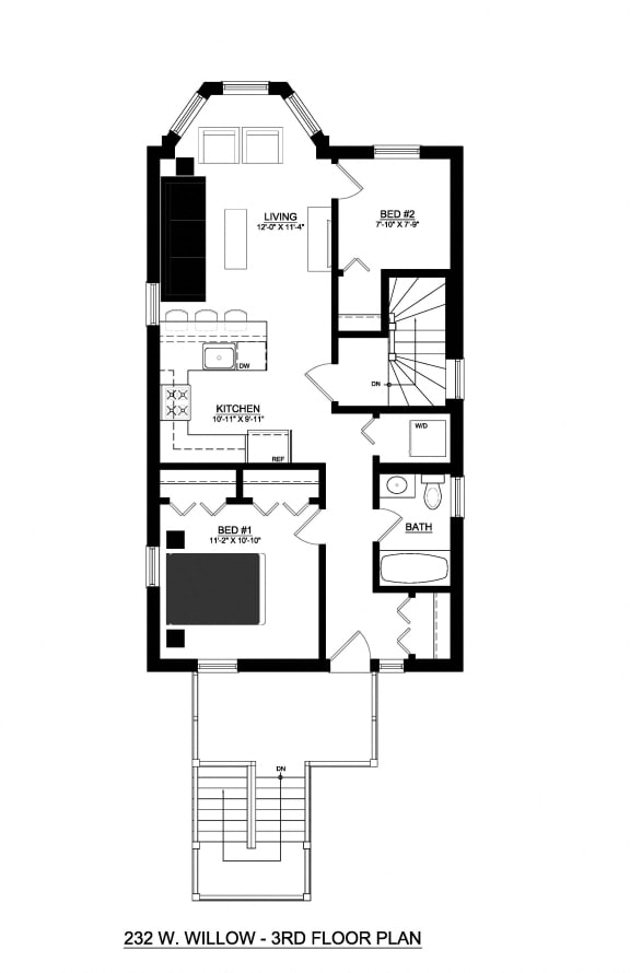 232 Willow 1 Bedroom Floor Plan