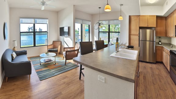 The interior of your suite at the Crystal Riviyera features high quality vinyl plank flooring.