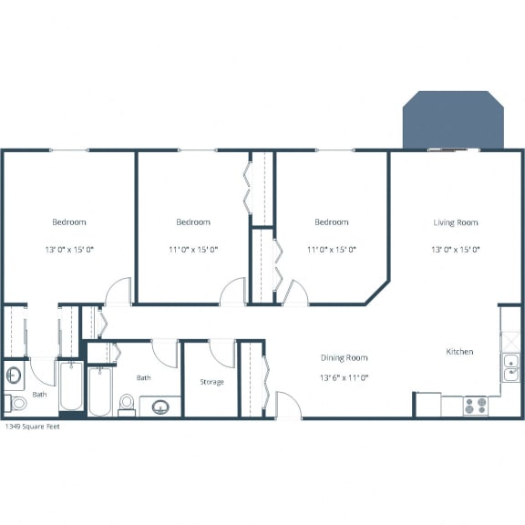 Summit Point Apartments | Three Bedroom Floor Plan