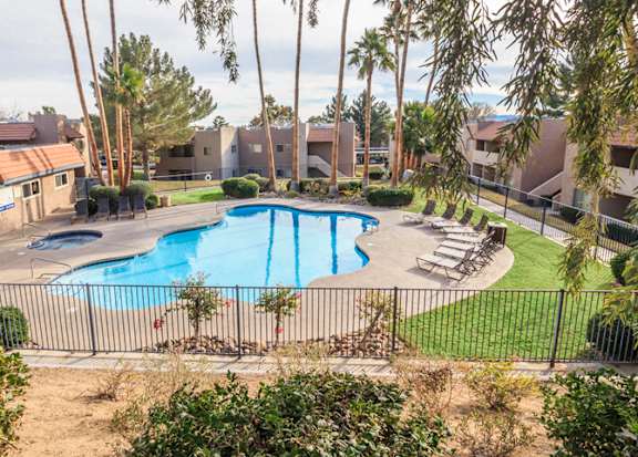 an aerial view of a swimming pool in a resort t Desert Bay Apartments, Laughlin, Nevada