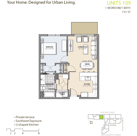 1 bedroom 1 bathroom floor plan at 7 Cameron, Cambridge, MA 02140