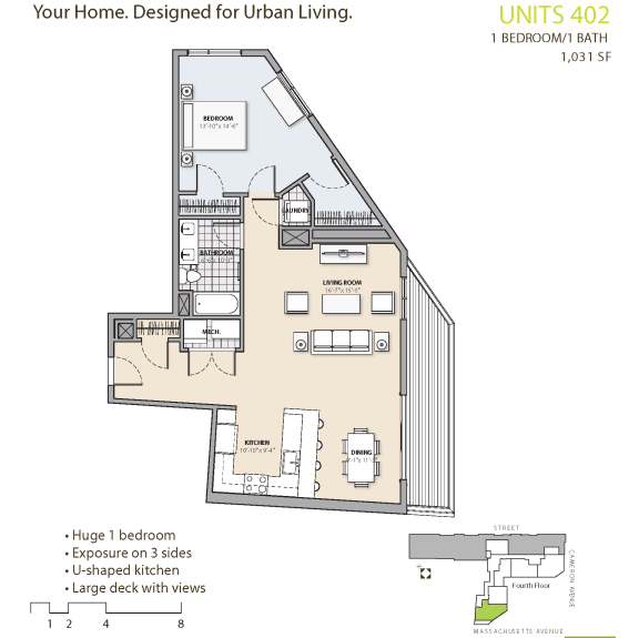 1 bedroom 1 bathroom floor plan at 7 Cameron, Cambridge, MA 02140