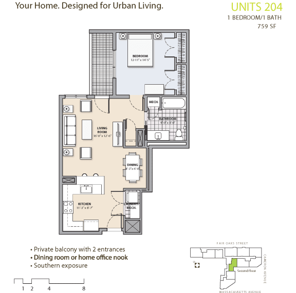 1 bedroom 1 bathroom floor plan at 7 Cameron, Cambridge, Massachusetts 02140