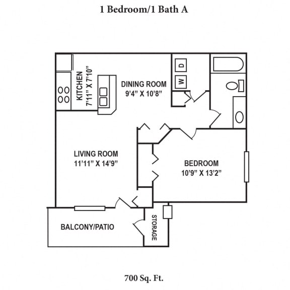 1 Bed 1 Bath Floor Plan at Eagle Crest Apartments, Ohio