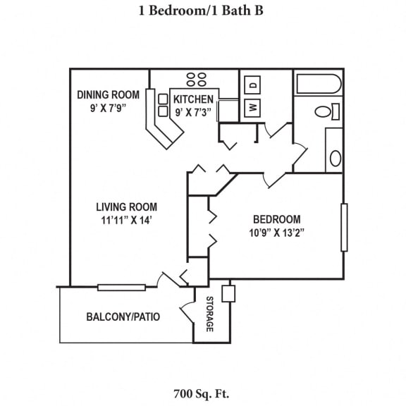 1 Bedroom 1 Bath Floor Plan at Eagle Crest Apartments, Ohio, 43119