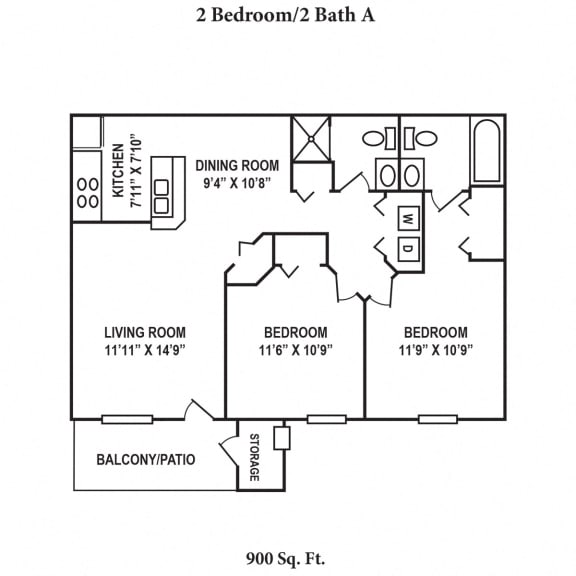 2 Bedroom Floor Plan at Eagle Crest Apartments, Galloway, 43119