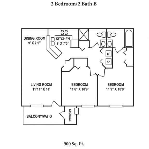 2 Bed 2 Bath Floor Plan at Eagle Crest Apartments, Galloway, Ohio