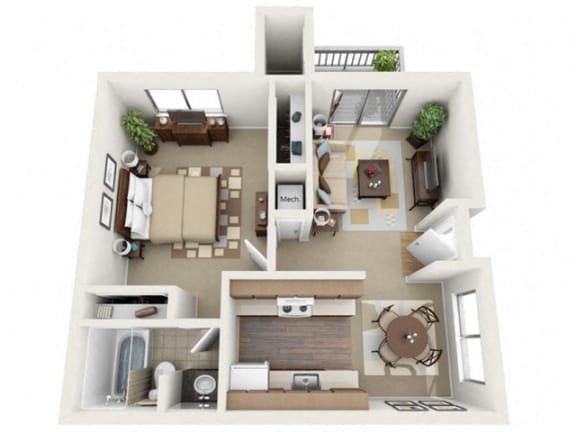 1 bedroom 1 bathroom floor plan at VINE BY VINTAGE Apartments, Lompoc, 93436
