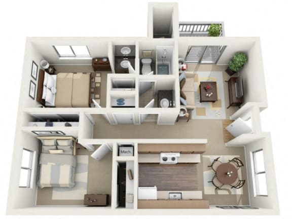 12 bedrooms 2 bathrooms floor plan at VINE BY VINTAGE Apartments, Lompoc, California