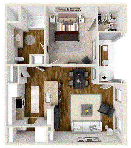 1 bed 1 bath Floor Plans at Audubon Park Apartment Homes, Louisiana, 70791