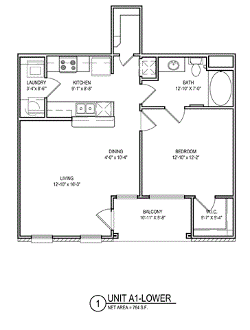 Floor Plan  1 bed 1 bath B at Audubon Park Apartment Homes, Zachary, 70791