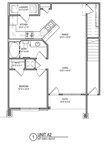 Floor Plan  1 bed 1 bath C at Audubon Park Apartment Homes, Louisiana