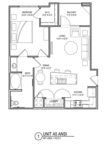 Floor Plan  1 bed 1 bath G at Audubon Park Apartment Homes, Zachary, 70791