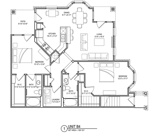 Floor Plan  2 bed 2 bath K at Audubon Park Apartment Homes, Louisiana