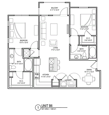 2 bed 2 bath D Floor Plans at Audubon Park Apartment Homes, Zachary, 70791