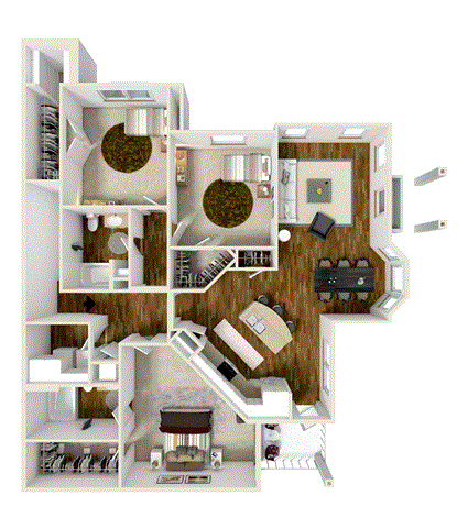 3 bed 2 bath C Floor Plans at Audubon Park Apartment Homes, Louisiana