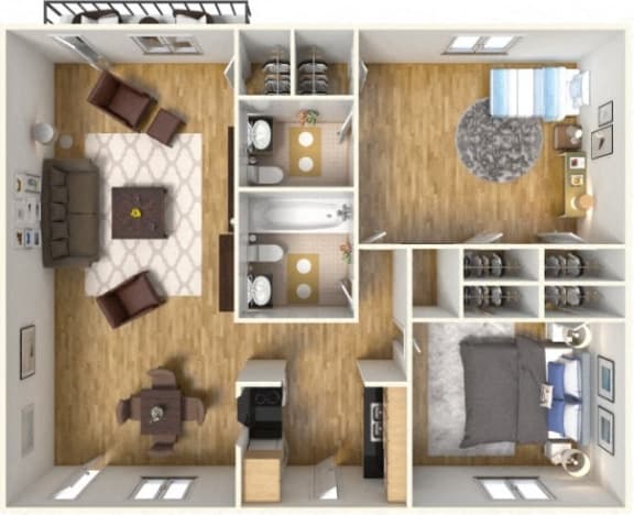 2 Bedroom 1.5 bath Floor Plan at Hibiscus Place Apartments, Orlando, Florida