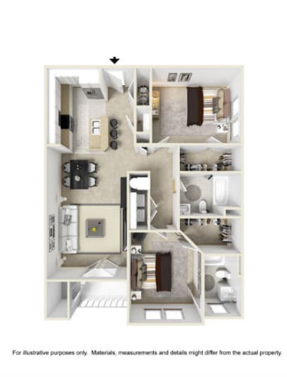 The Shaw Two Bedroom  Floor Plan at West End at Fayetteville in Fayetteville, North Carolina
