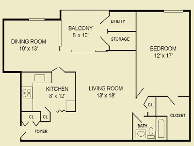 1 bedroom 1 bathroom Floor plan A 1 bedroom 1 bathroom Floor plan A at The Commons of McLean, Virginia, 22102