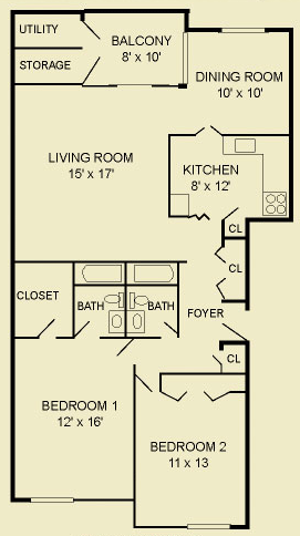 2 bedroom 2 bathroom Floor plan 2 bedroom 2 bathroom Floor plan at The Commons of McLean, McLean