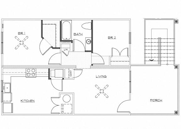 Riverwoods at Denton Floor Plan B2- Renovated 2 Bedroom 1 Bathroom Apartment