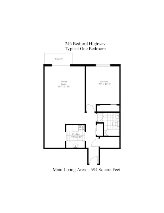 Floor Plan Large One Bedroom + Balcony