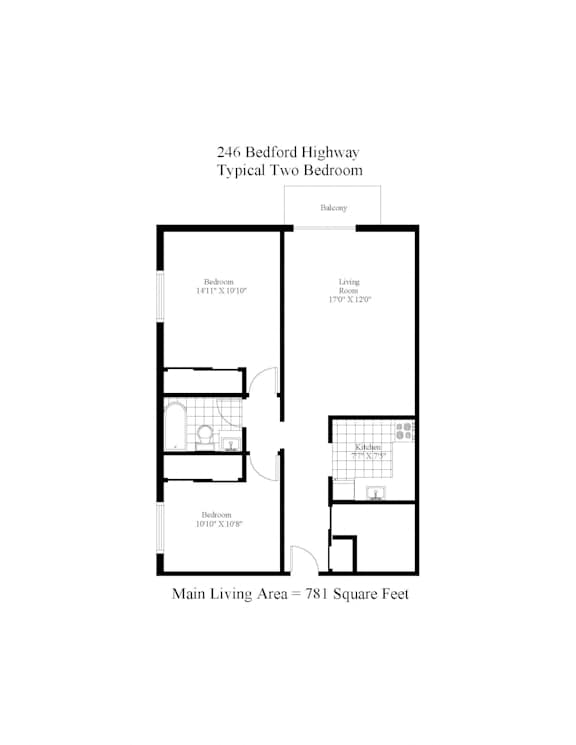 Floor Plan Two Bedroom + Balcony