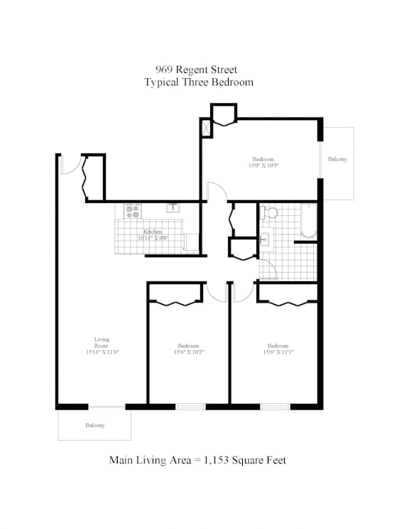 969 Regent Three Bedroom + Balcony A Image