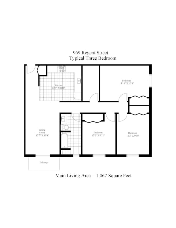969 Regent Three Bedroom + Balcony B Image