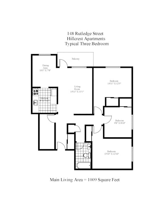 Hillcrest 3 Bedroom Balcony Floor Plan