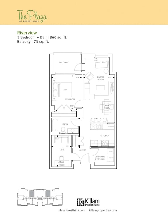 The Plaza - Riverview One Bedroom + Den Image