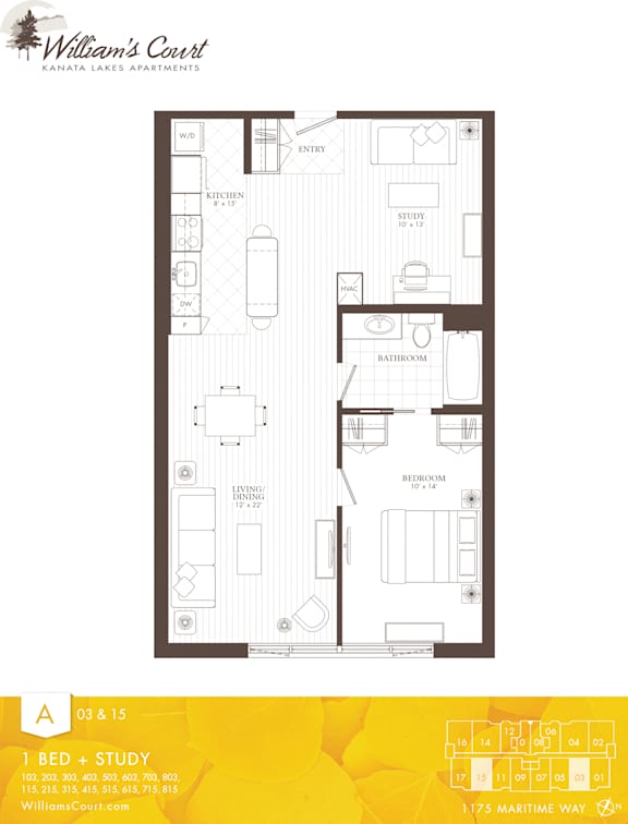 Willam's Court A - 1 Bedroom + Study