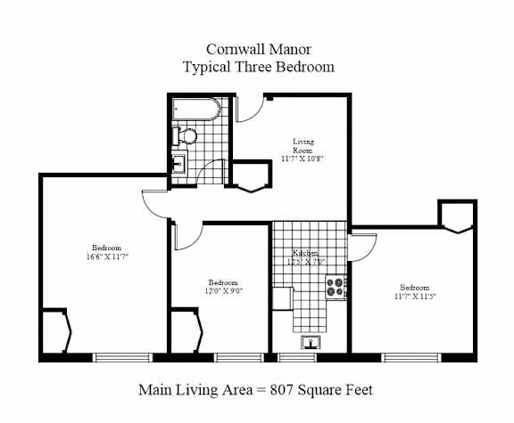Cornwall Manor - 3 Bedroom - Layout 1